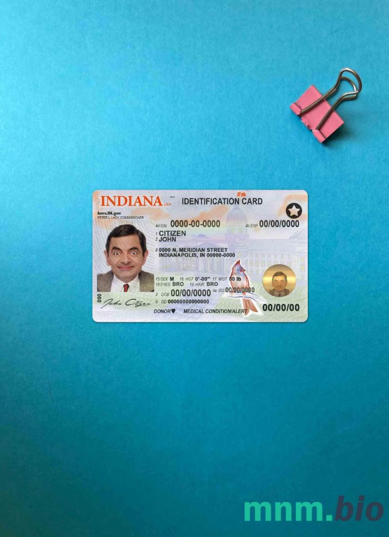 USA Indiana karta ID fotowygląd szablon PSD